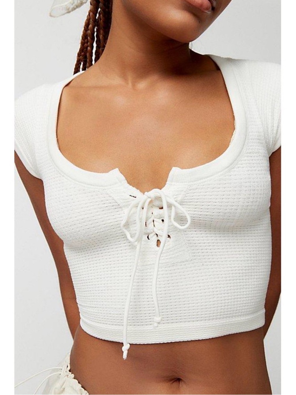 Urban Outfitters White Lace-Up Ribbed Crop Top